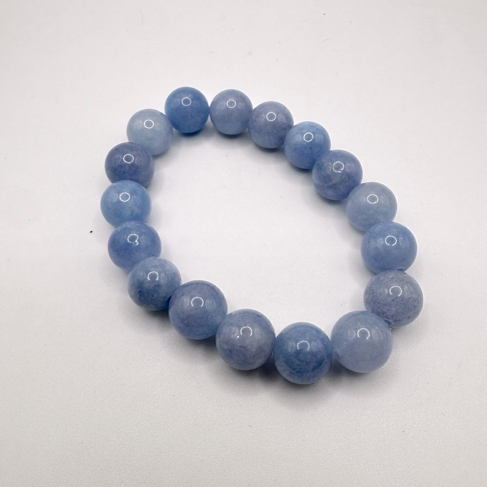 Genuine 12mm Angelite stone beaded stretchy bracelet!